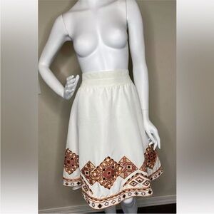 LAFAYETTE 148 CREAM ORANGE EMBROIDED LINEN BLEND POODLE SKIRT SZ 8 NWOT